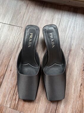 New Authentic Prada Black Satin Mule Heels